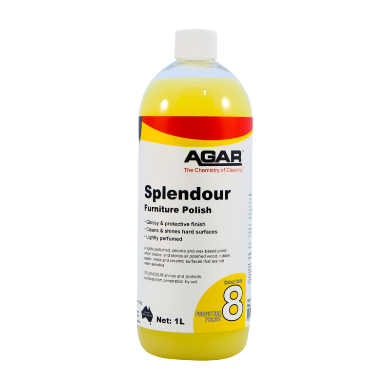 Bottle of Agar Splendour Furniture Polish on a white background