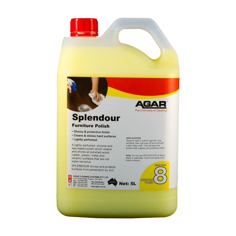 Agar Splendour Furniture Polish bottle on a white background