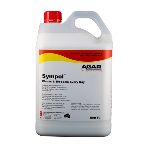 5L container of Sympol cleaning solution by Agar on a white background