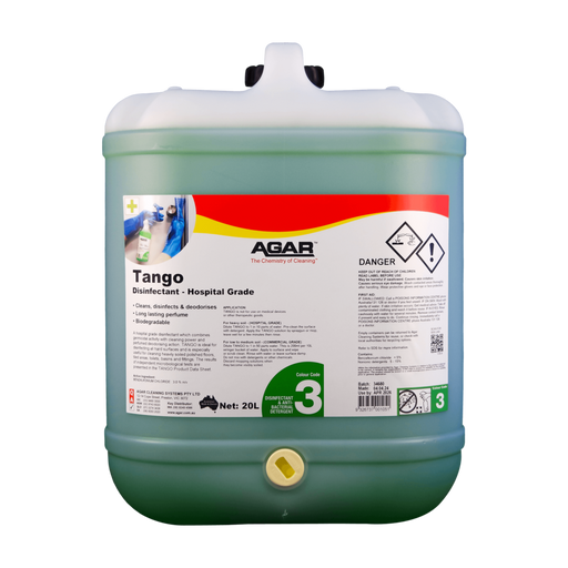 Green container of Agar Tango Disinfectant on a white background