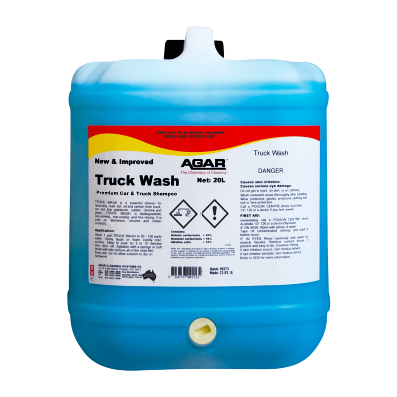 Blue container of Agar Truck Wash on a white background
