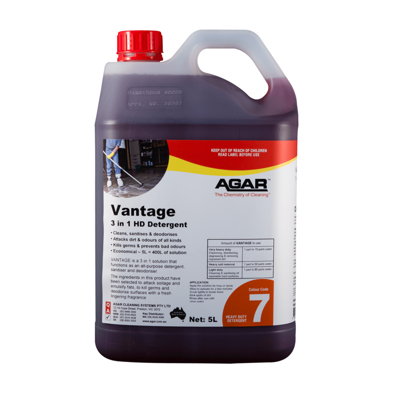5-liter container of Agar Vantage 3-in-1 HD Detergent on a white background