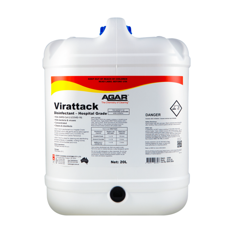 White container of Agar Virattack Disinfectant on a white background