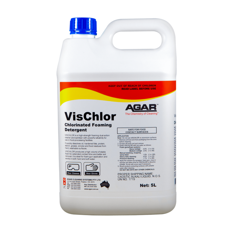 VisChlor chlorinated foaming detergent container with Agar branding on a white background