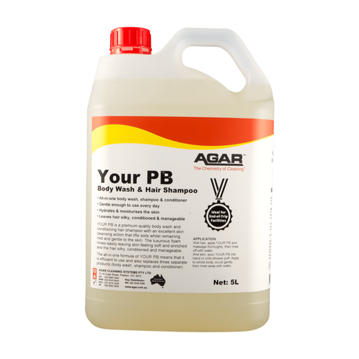 5-liter container of Agar Your PB Body Wash & Hair Shampoo on a white background